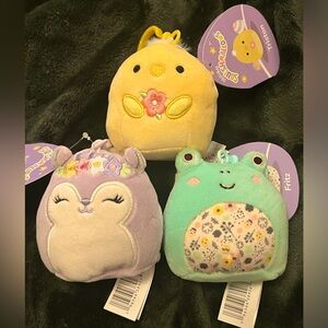 Squishmallows Easter Spring Collection 3” Clip On Bag Keychain Bundle, Set of 3